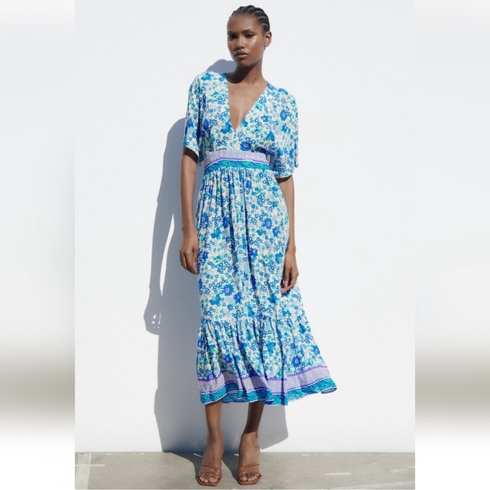 Zara Blue Floral Midi Dress